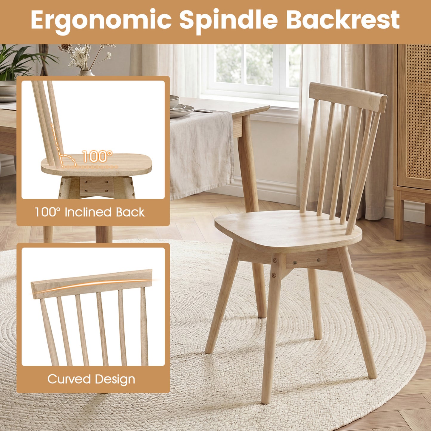 Windsor Dining Chairs Set of 4 with Swivel Seat