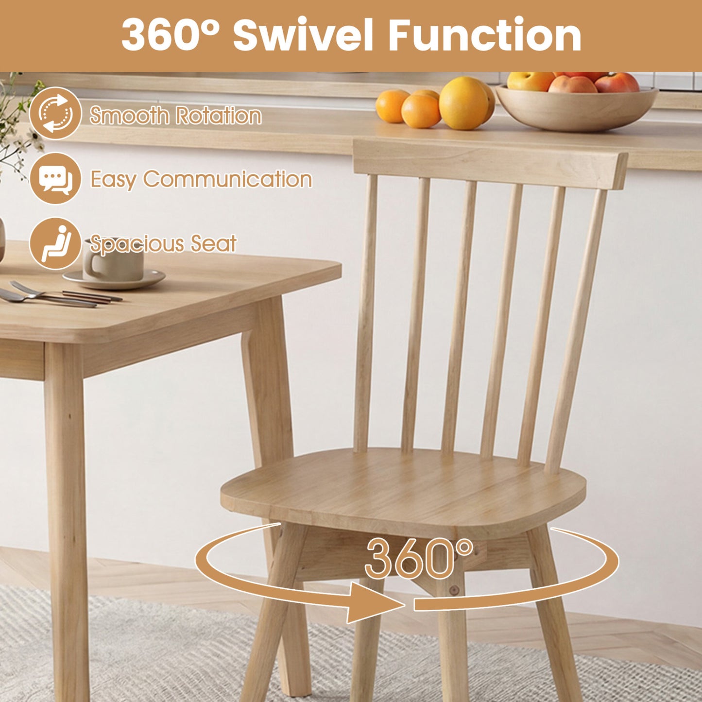 Windsor Dining Chairs Set of 4 with Swivel Seat