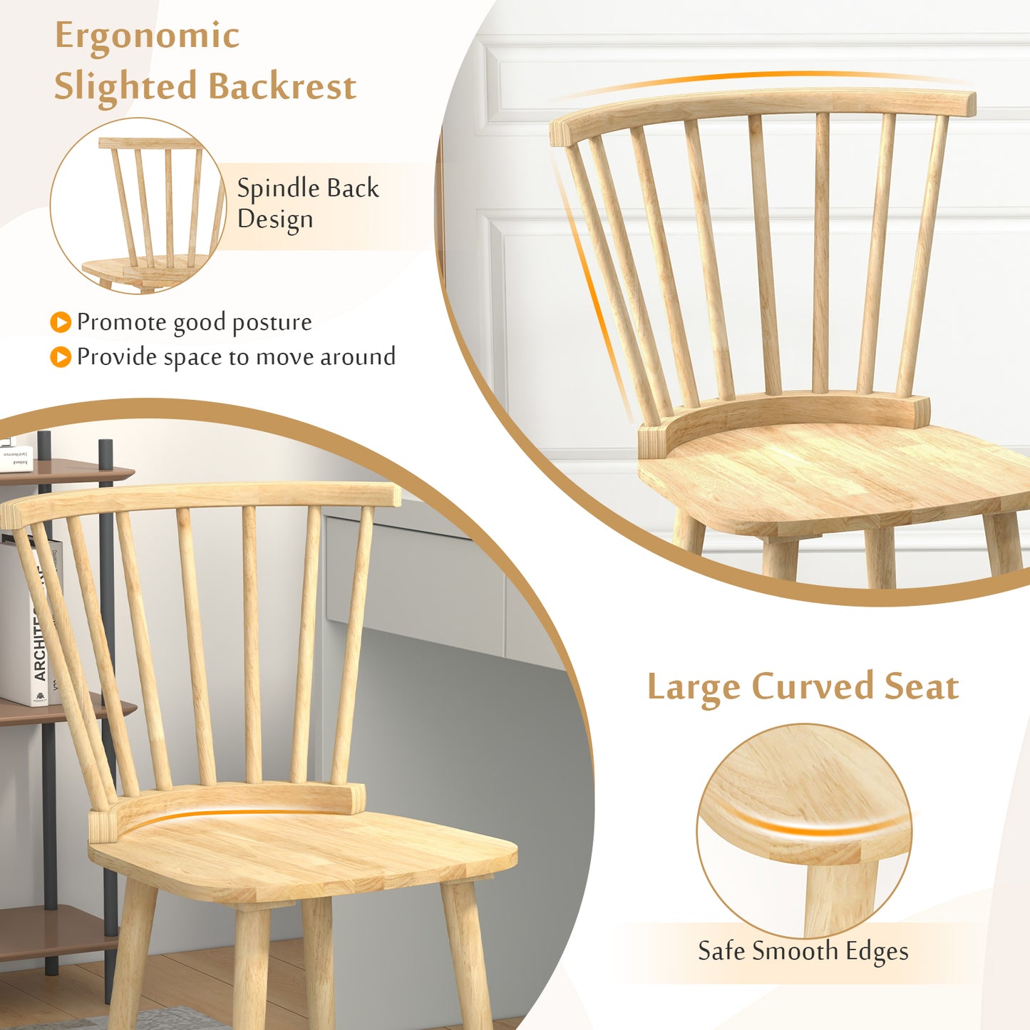 Windsor Dining Chairs Set of 2 with Spindle Back
