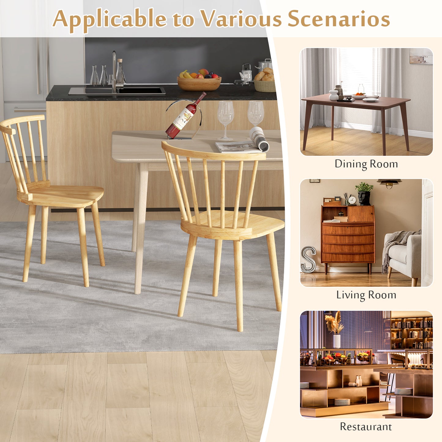 Windsor Dining Chairs Set of 2 with Spindle Back