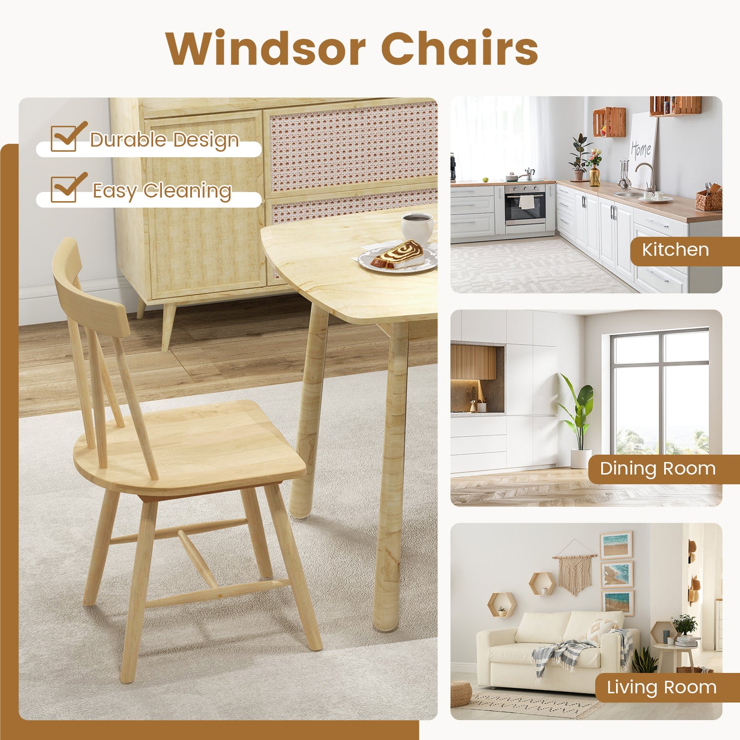 Windsor Dining Chair with Solid Rubber Wood Frame