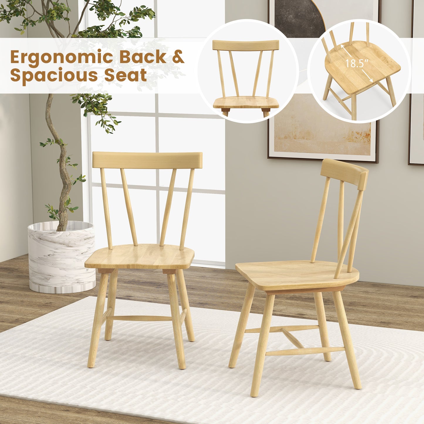 Windsor Dining Chair with Solid Rubber Wood Frame