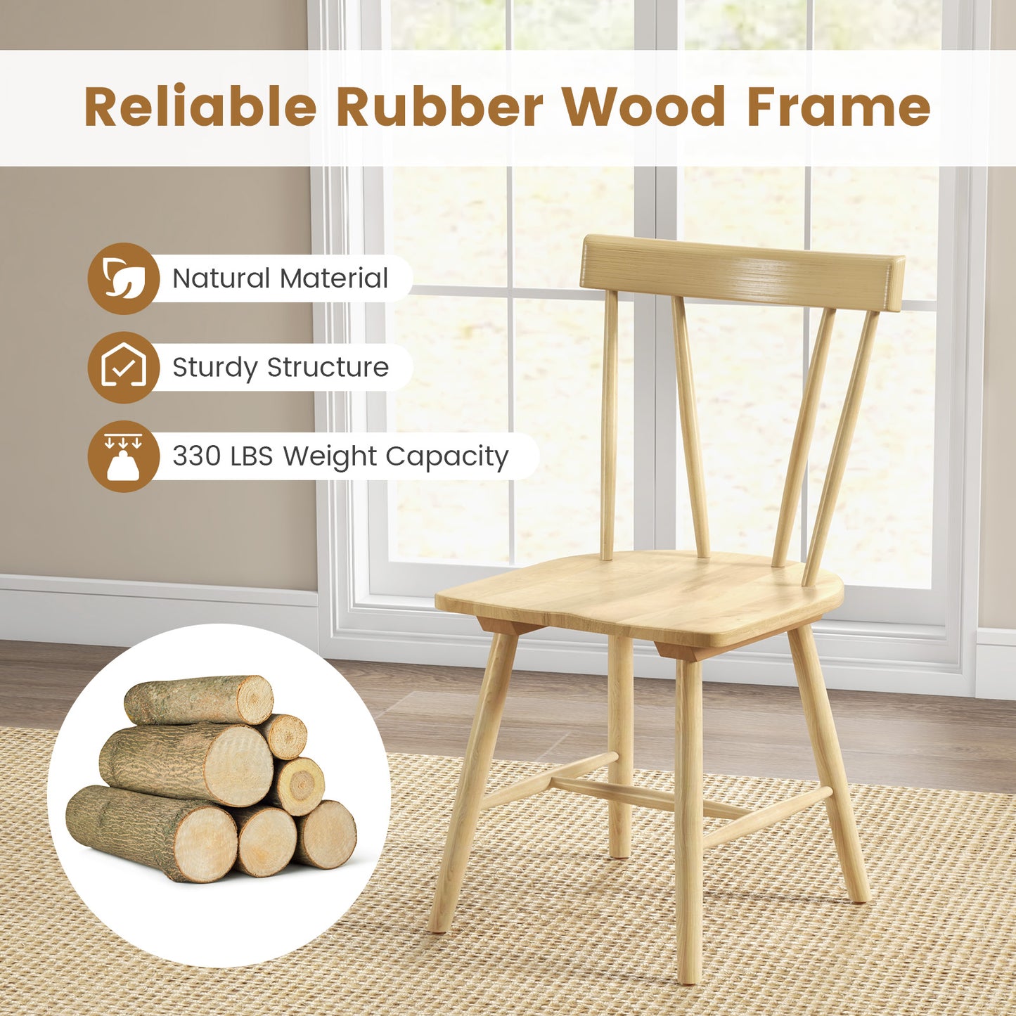 Windsor Dining Chair with Solid Rubber Wood Frame