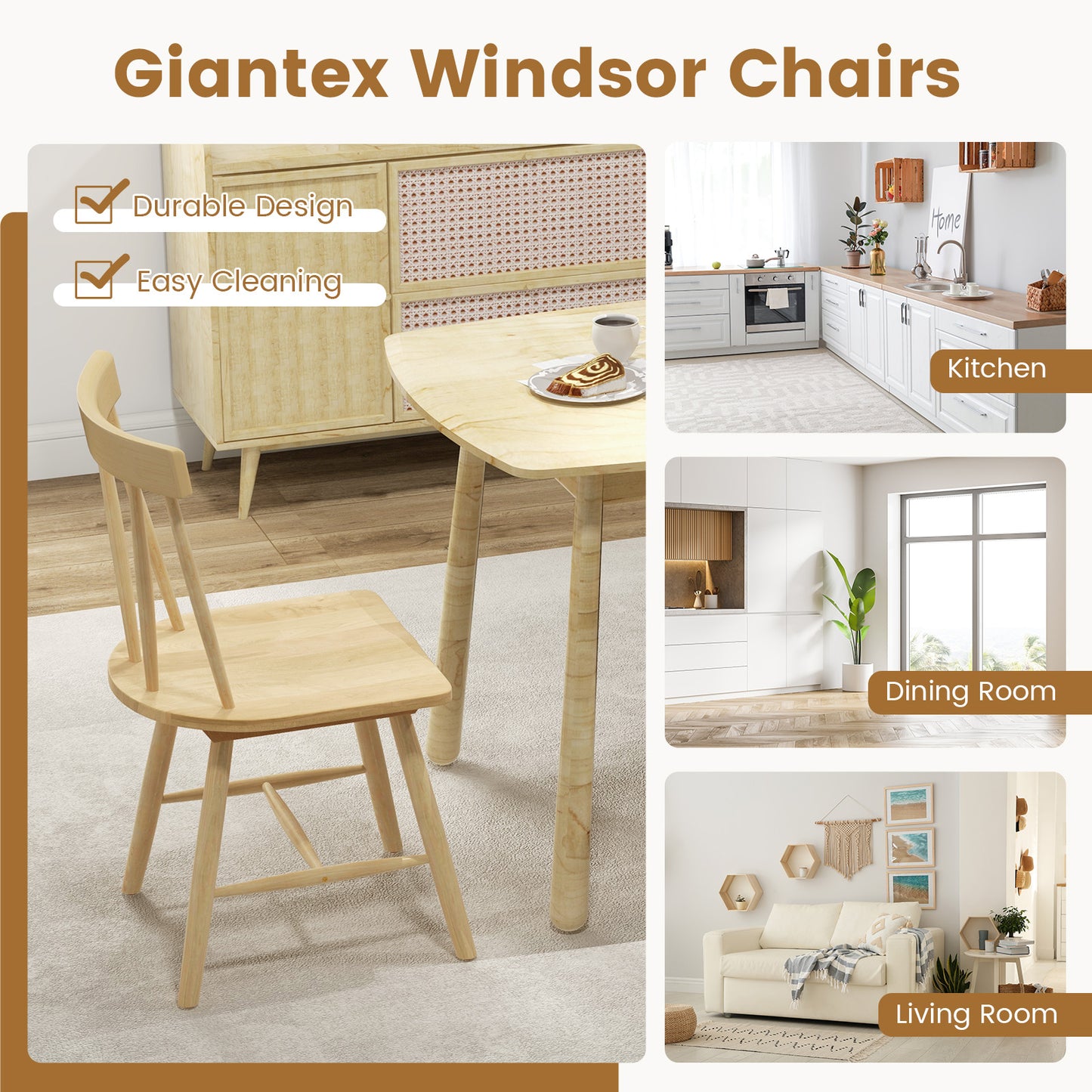 Windsor Dining Chair with Solid Rubber Wood Frame
