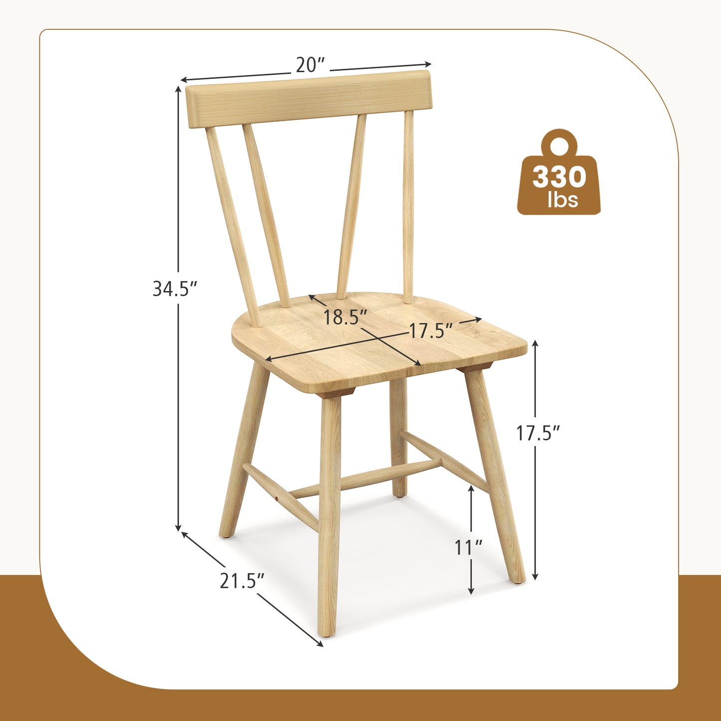 Windsor Dining Chair with Solid Rubber Wood Frame