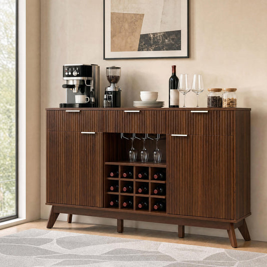 Wine Bar Cabinet with Adjustable Shelves and Glass Holders