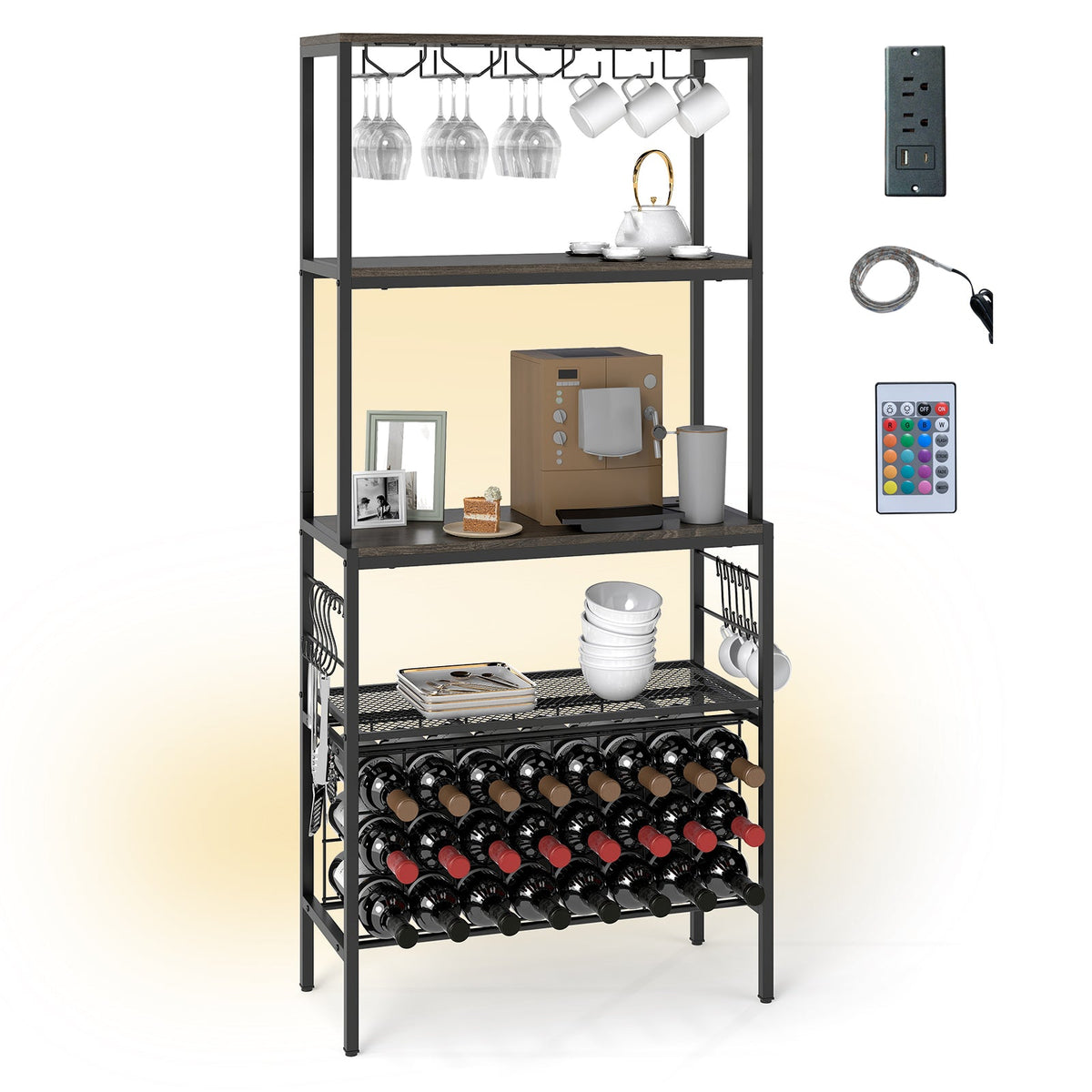 Wine Organizer with Power Outlet and Bottle Holders