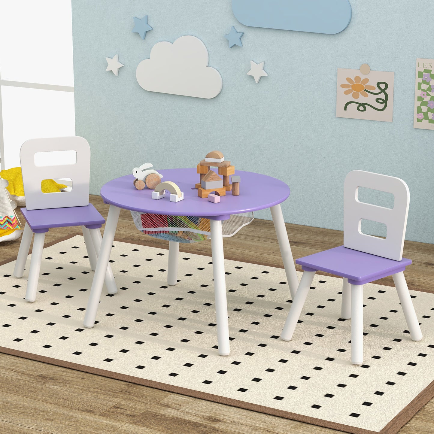 Kids Table and Chair Set with Mesh Storage - 3 Piece