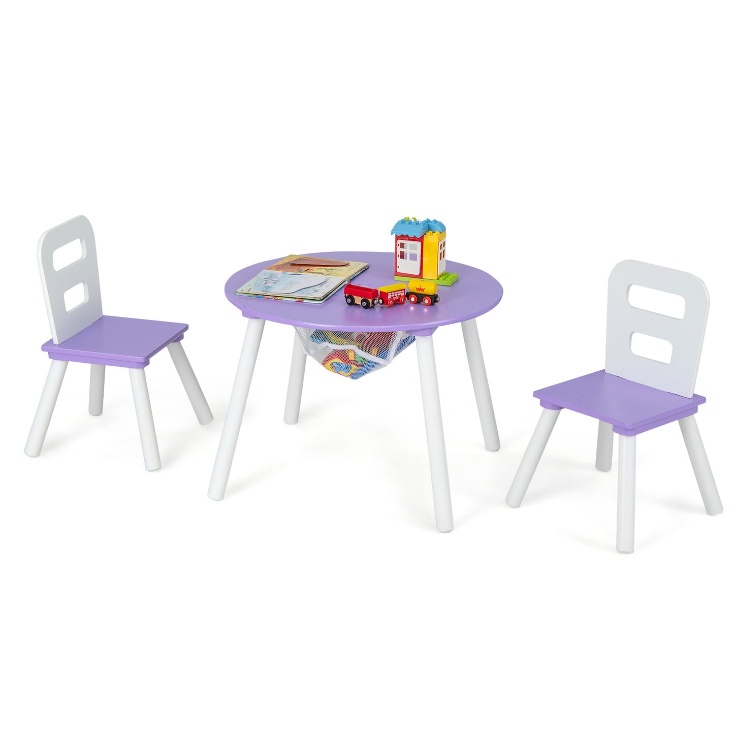 Kids Table and Chair Set with Mesh Storage - 3 Piece