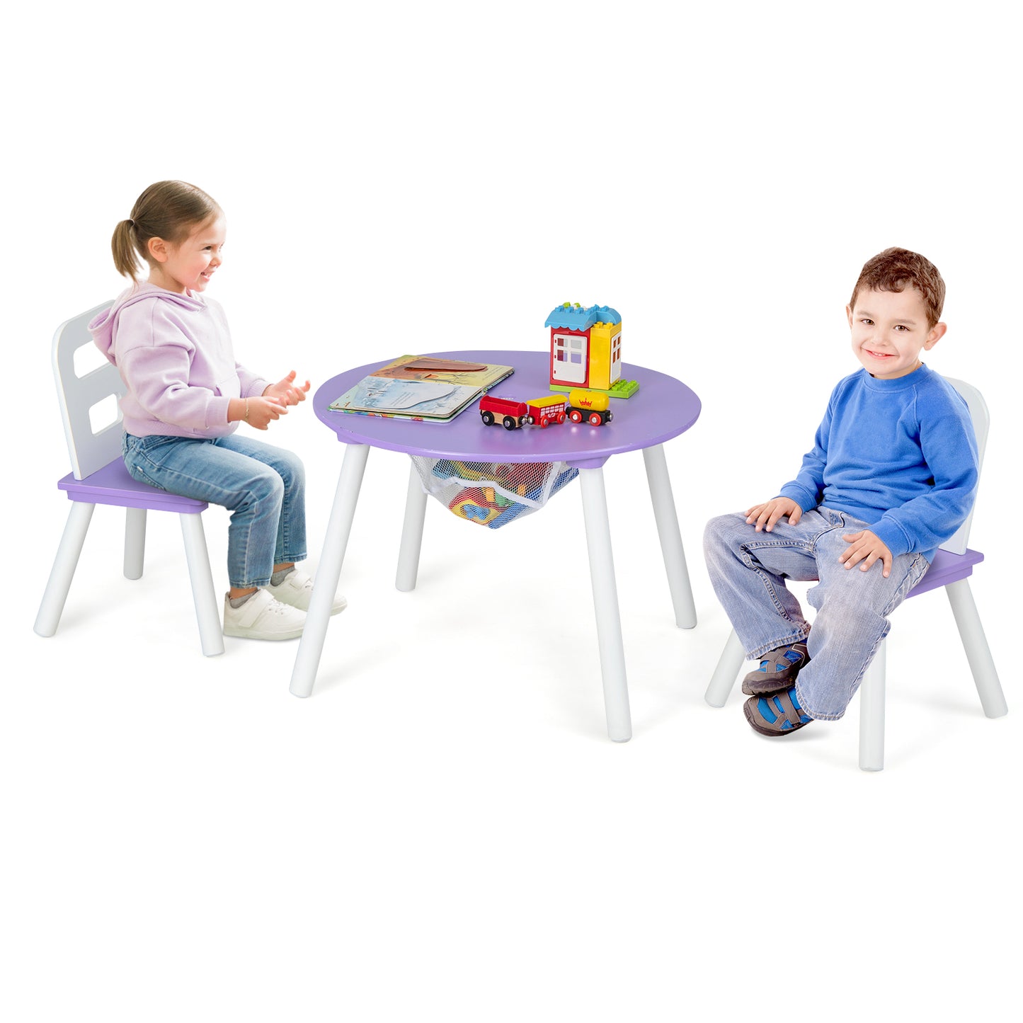 Kids Table and Chair Set with Mesh Storage - 3 Piece