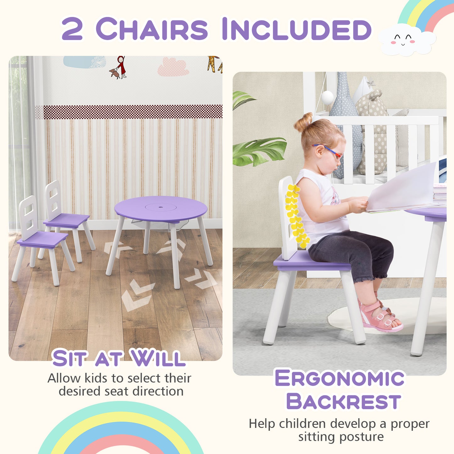Kids Table and Chair Set with Mesh Storage - 3 Piece