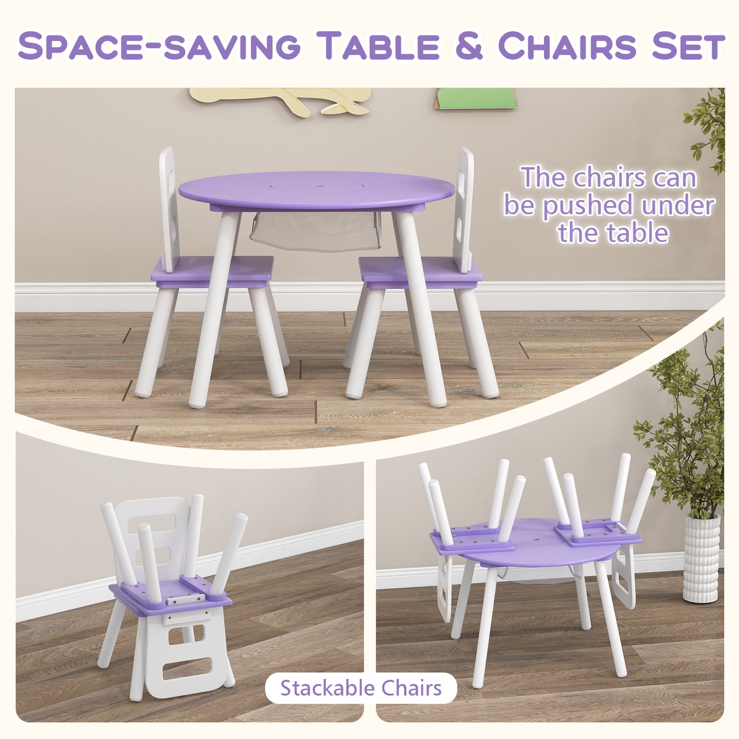 Kids Table and Chair Set with Mesh Storage - 3 Piece