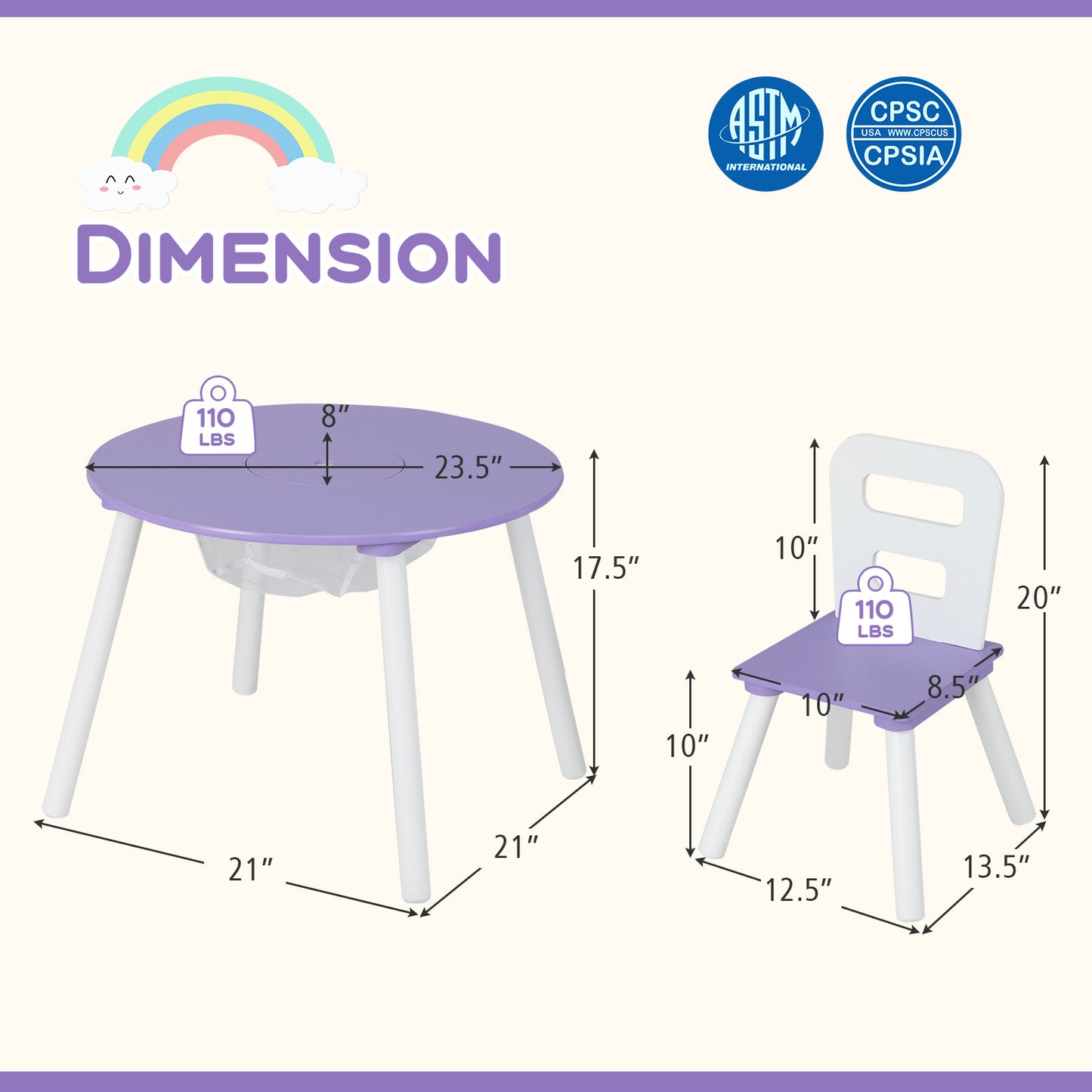 Kids Table and Chair Set with Mesh Storage - 3 Piece
