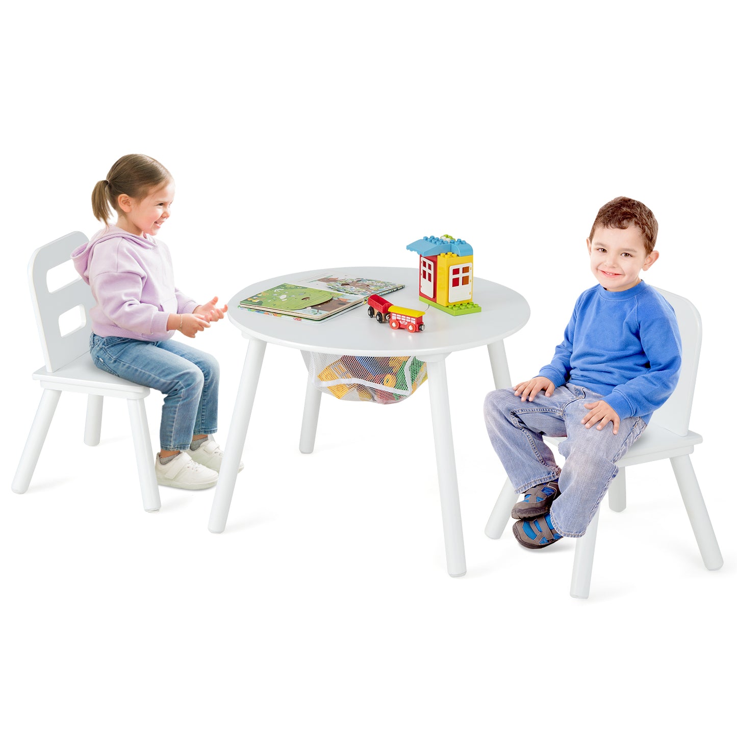 Kids Table and Chair Set with Mesh Storage - 3 Piece