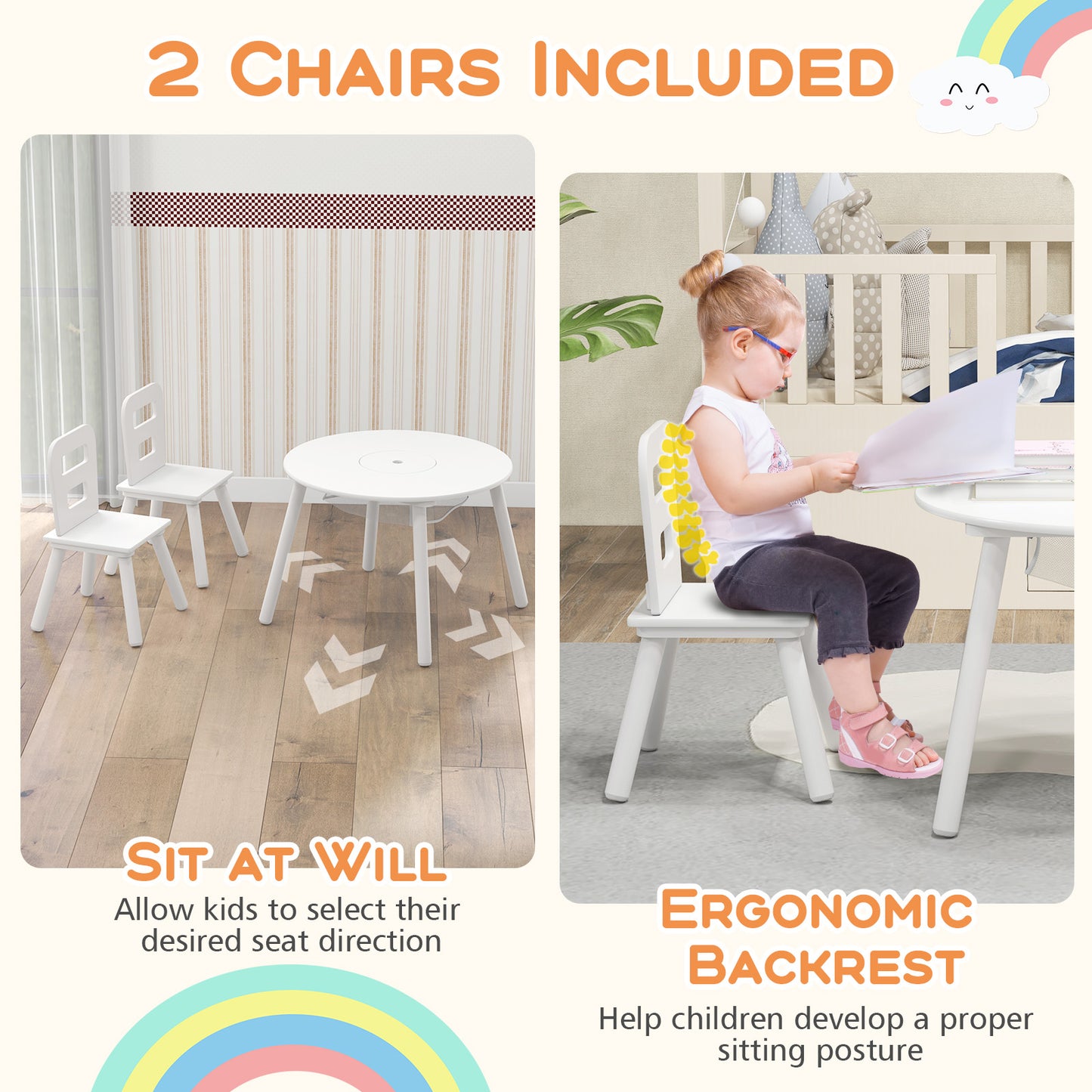Kids Table and Chair Set with Mesh Storage - 3 Piece