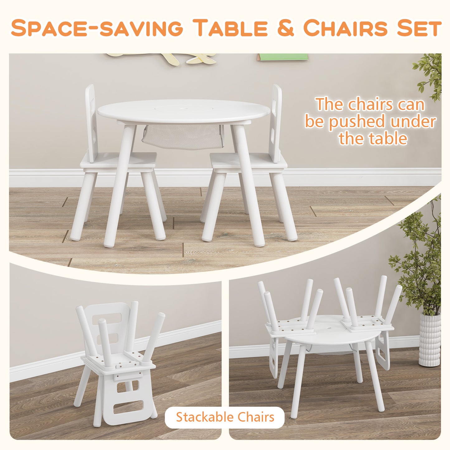Kids Table and Chair Set with Mesh Storage - 3 Piece