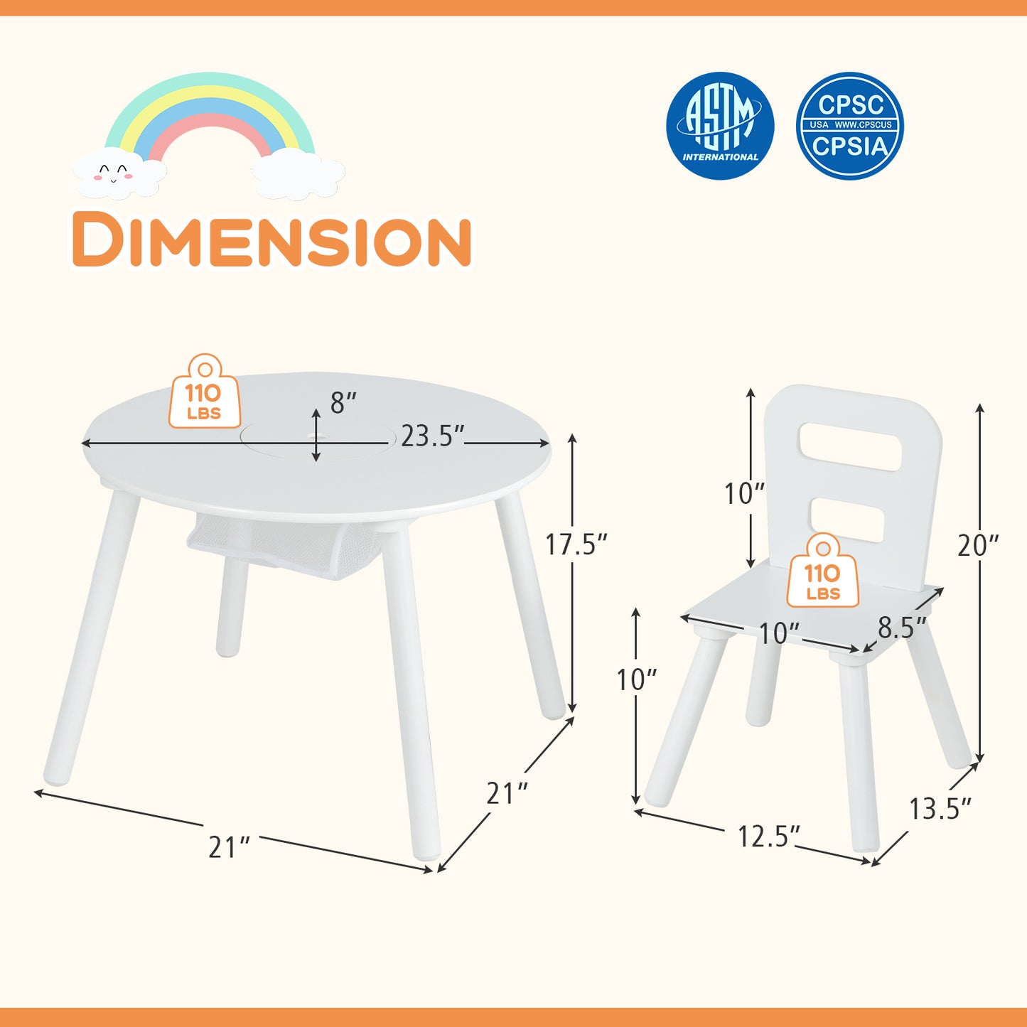 Kids Table and Chair Set with Mesh Storage - 3 Piece