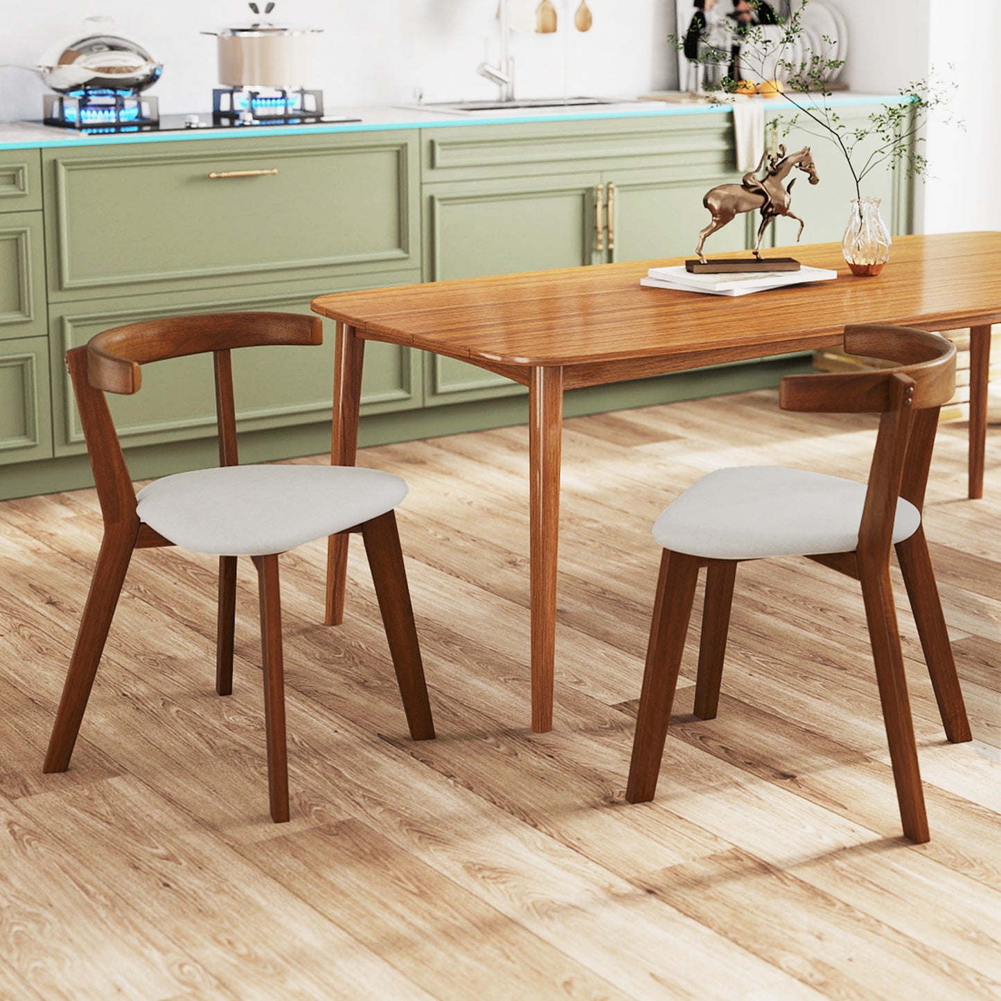 Dining Chairs Set of 2 with Padded Seat and Curved Back
