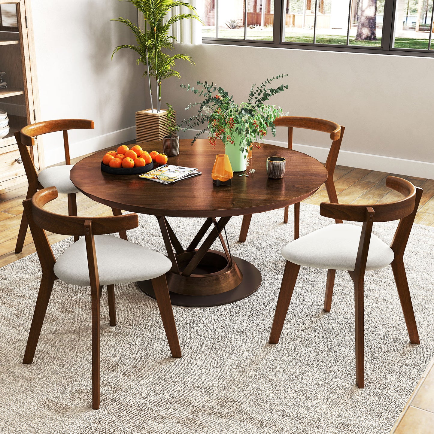 Dining Chairs Set of 2 with Padded Seat and Curved Back