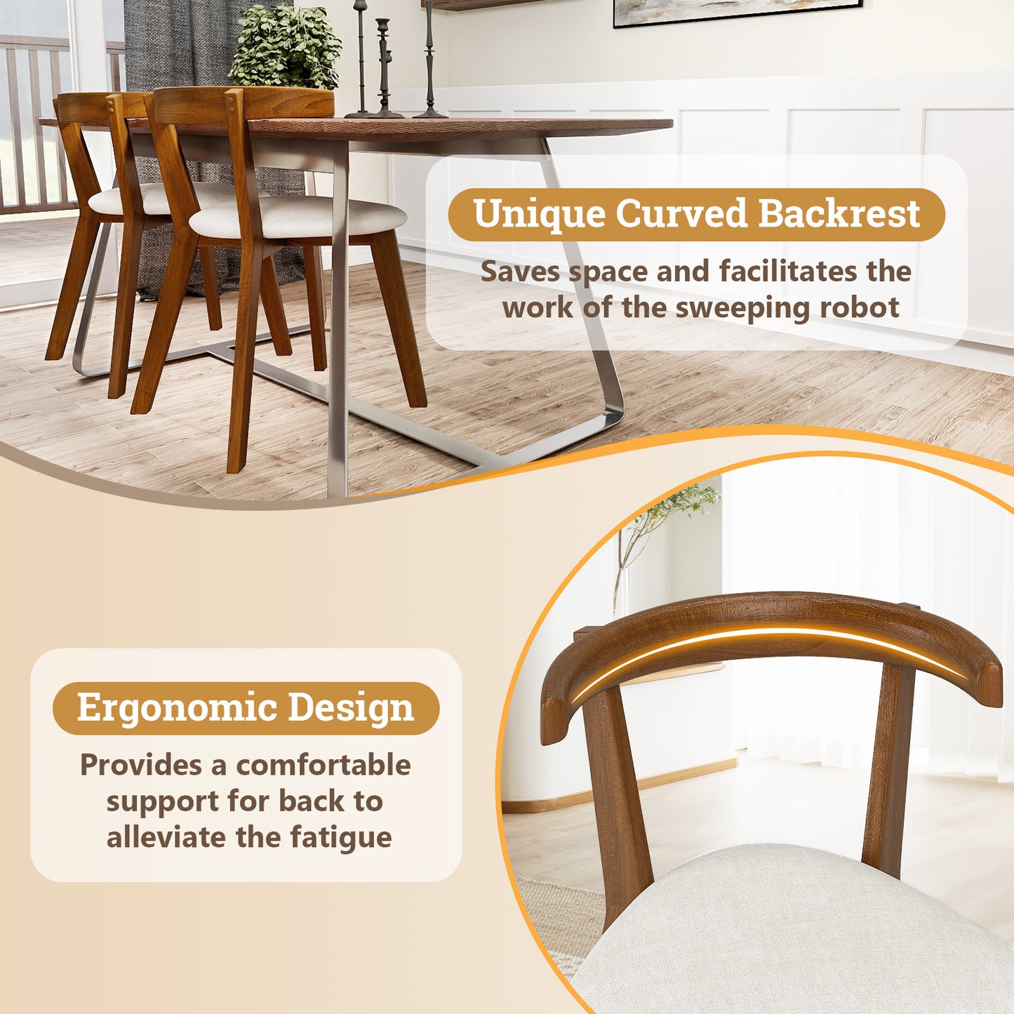 Dining Chairs Set of 2 with Padded Seat and Curved Back
