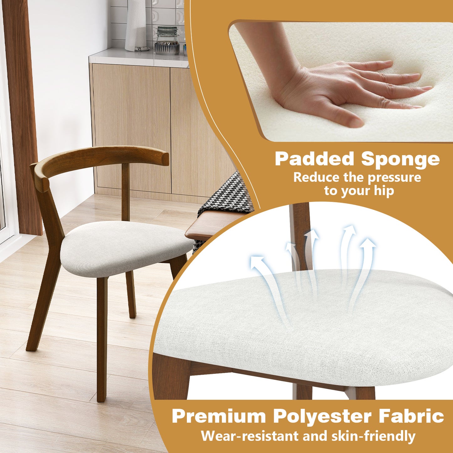 Dining Chairs Set of 2 with Padded Seat and Curved Back