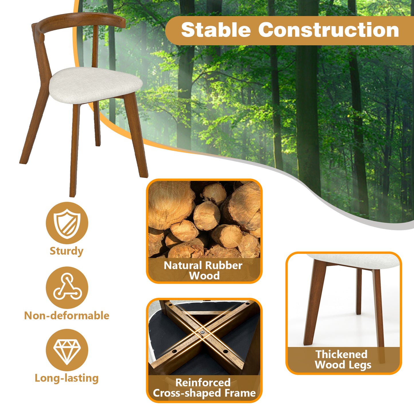 Dining Chairs Set of 2 with Padded Seat and Curved Back