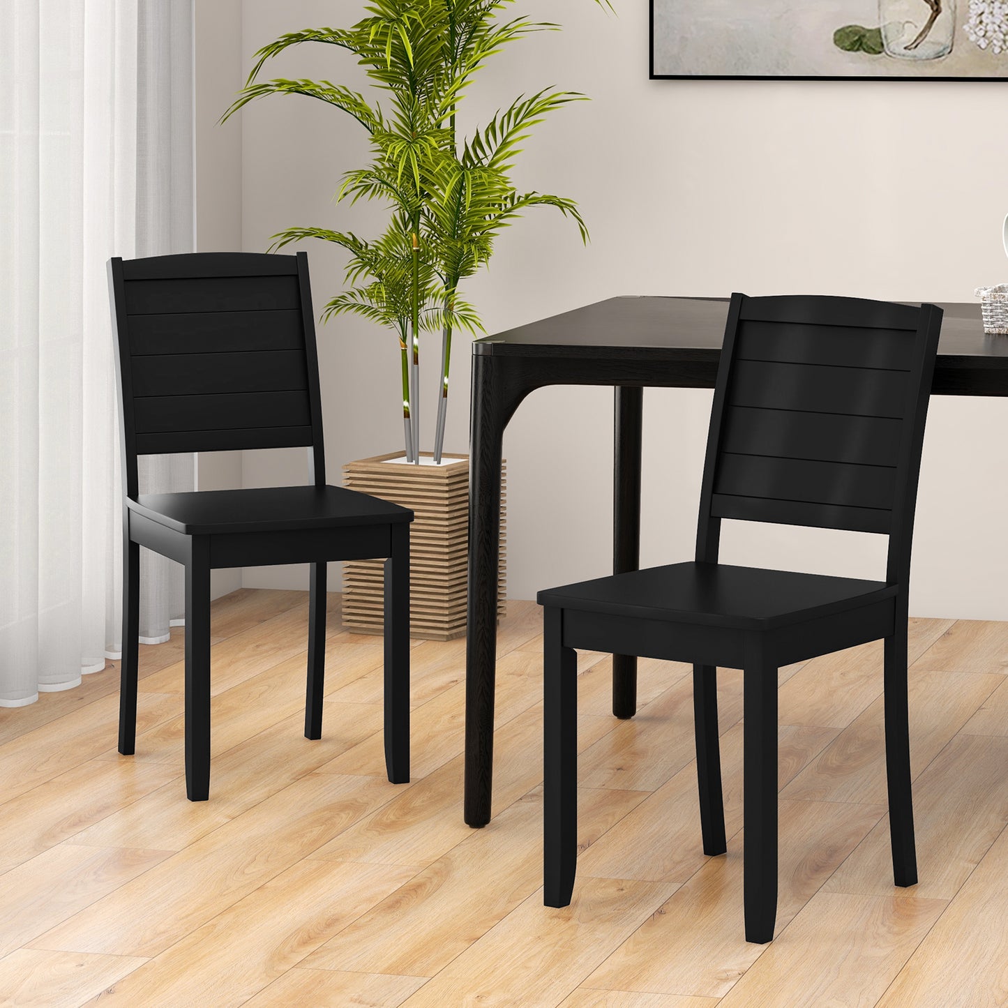 Rubber Wood Dining Chairs Set of 2 with Curved Backrest