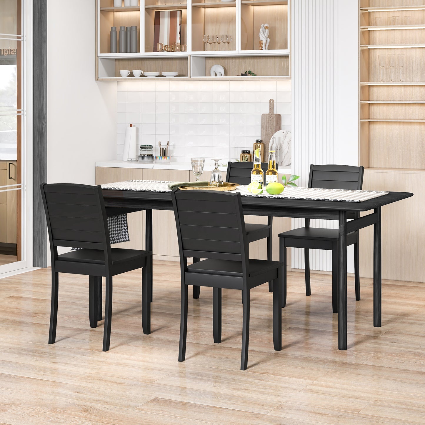 Rubber Wood Dining Chairs Set of 2 with Curved Backrest