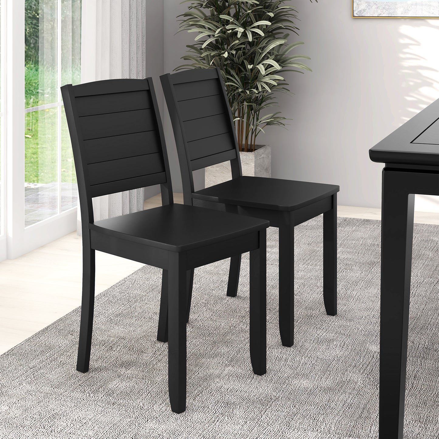 Rubber Wood Dining Chairs Set of 2 with Curved Backrest