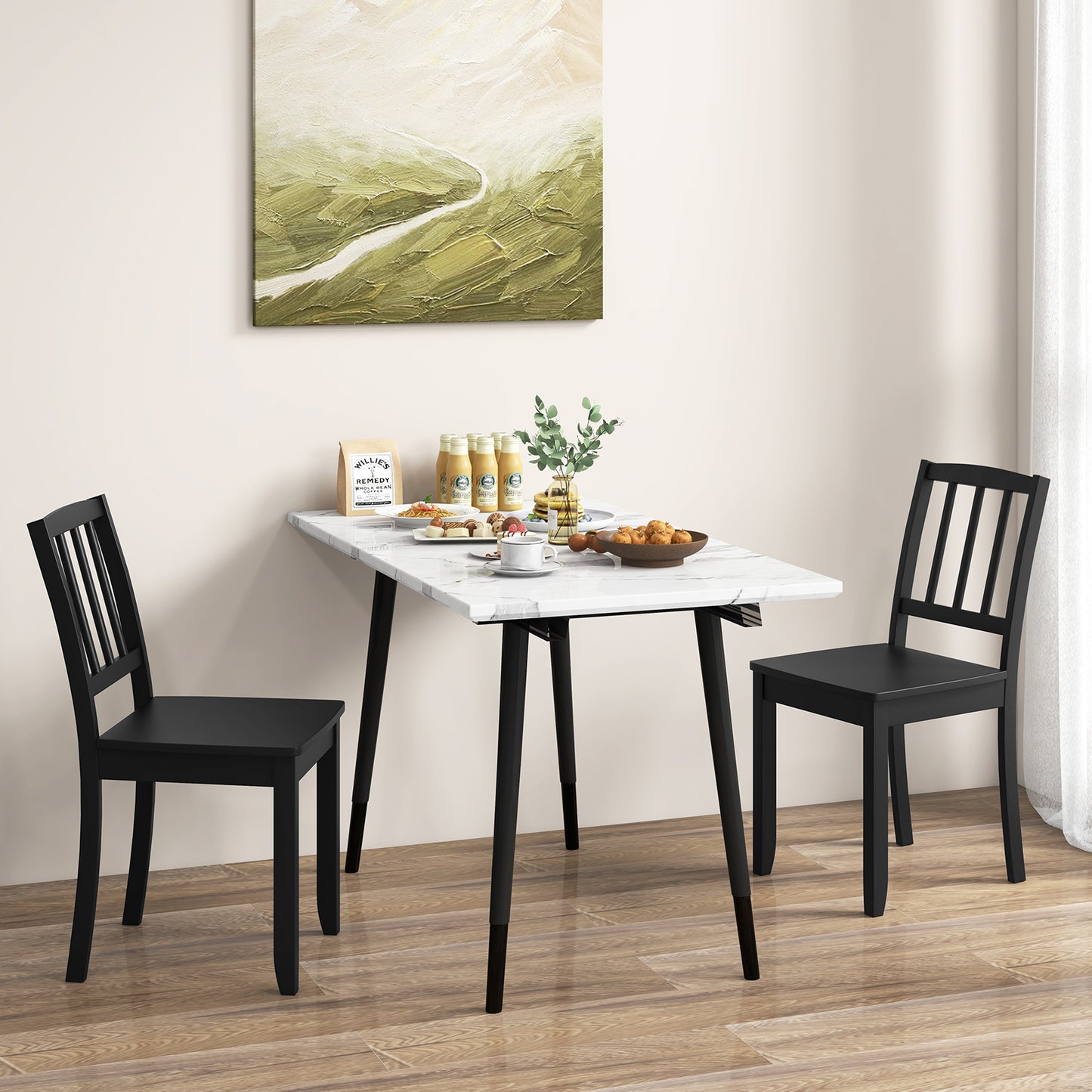 Rubber Wood Dining Chairs Set of 2 with Curved Back