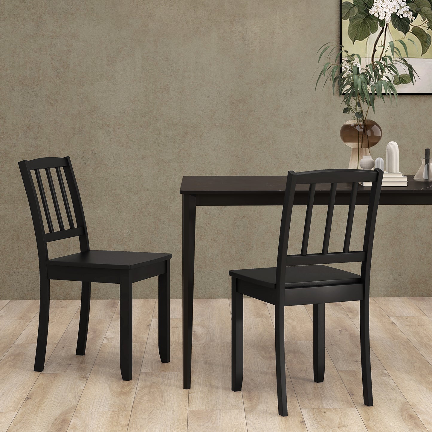 Rubber Wood Dining Chairs Set of 2 with Curved Back