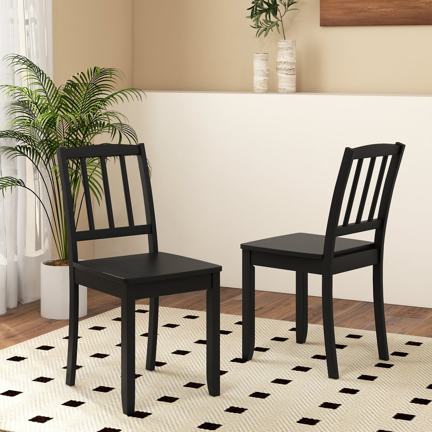 Rubber Wood Dining Chairs Set of 2 with Curved Back