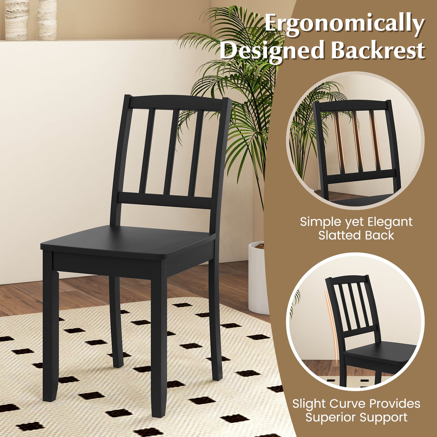 Rubber Wood Dining Chairs Set of 2 with Curved Back