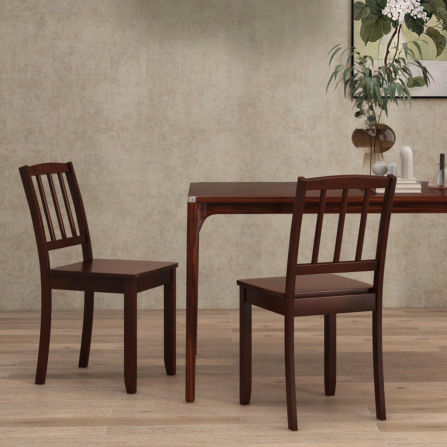 Rubber Wood Dining Chairs Set of 2 with Curved Back