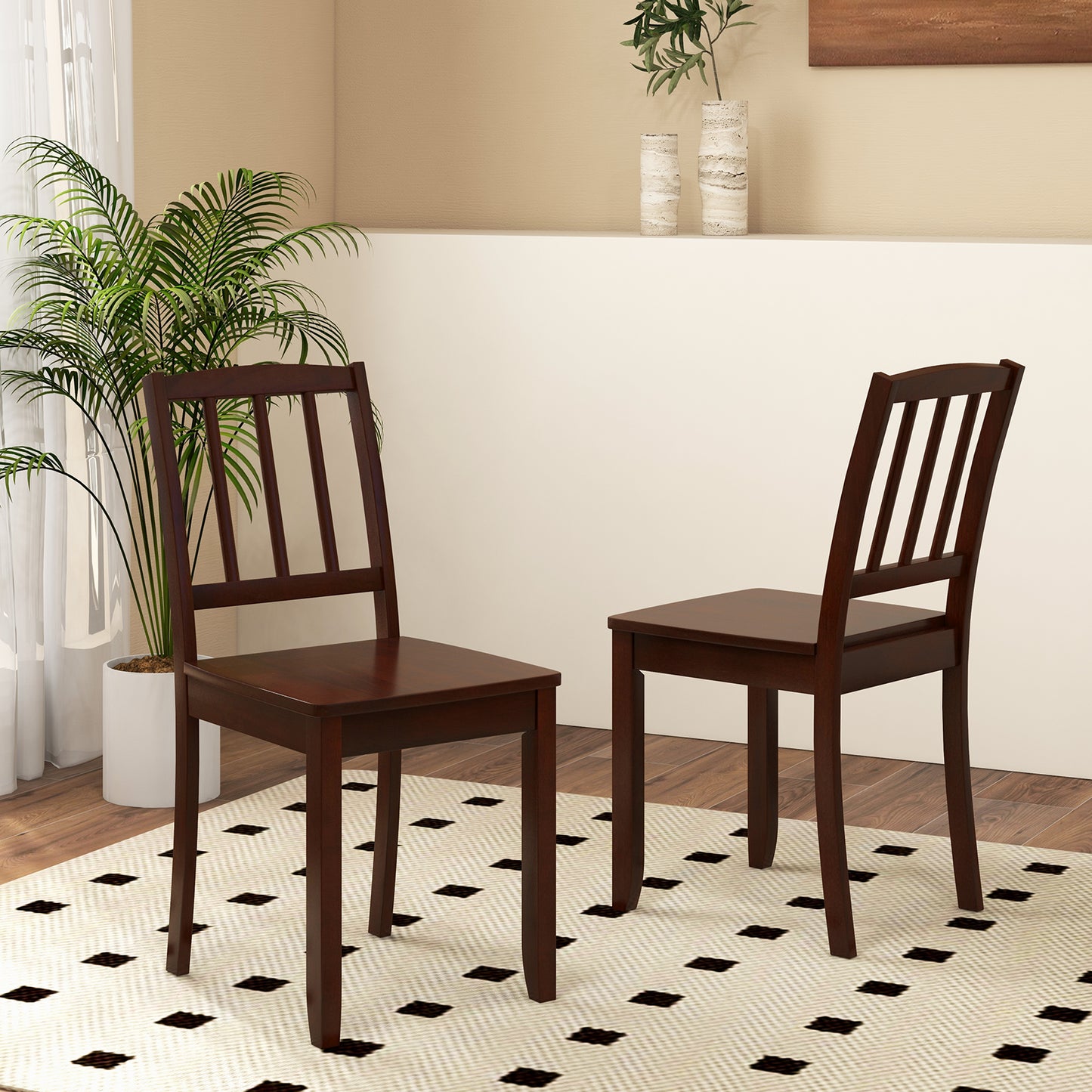 Rubber Wood Dining Chairs Set of 2 with Curved Back