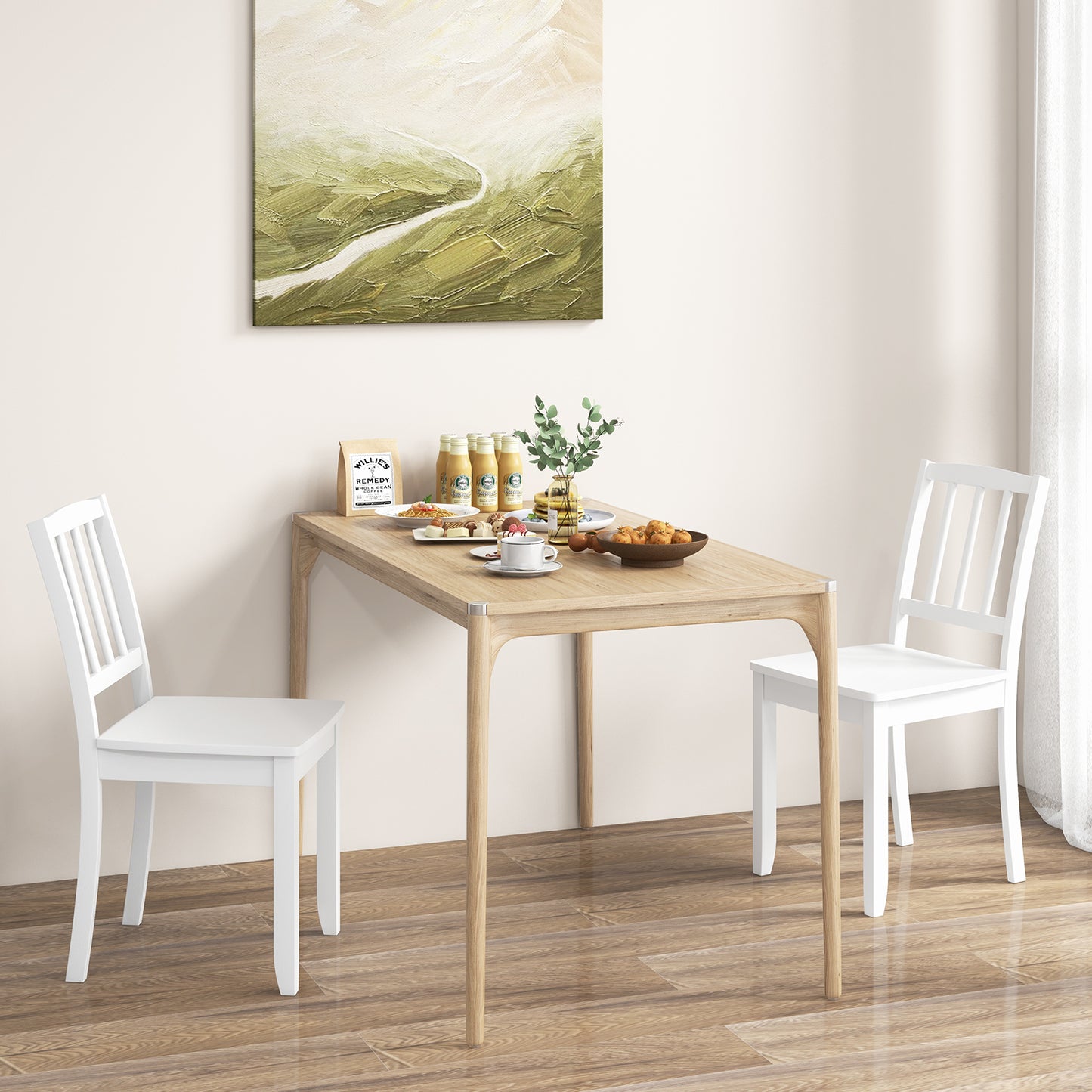 Rubber Wood Dining Chairs Set of 2 with Curved Back
