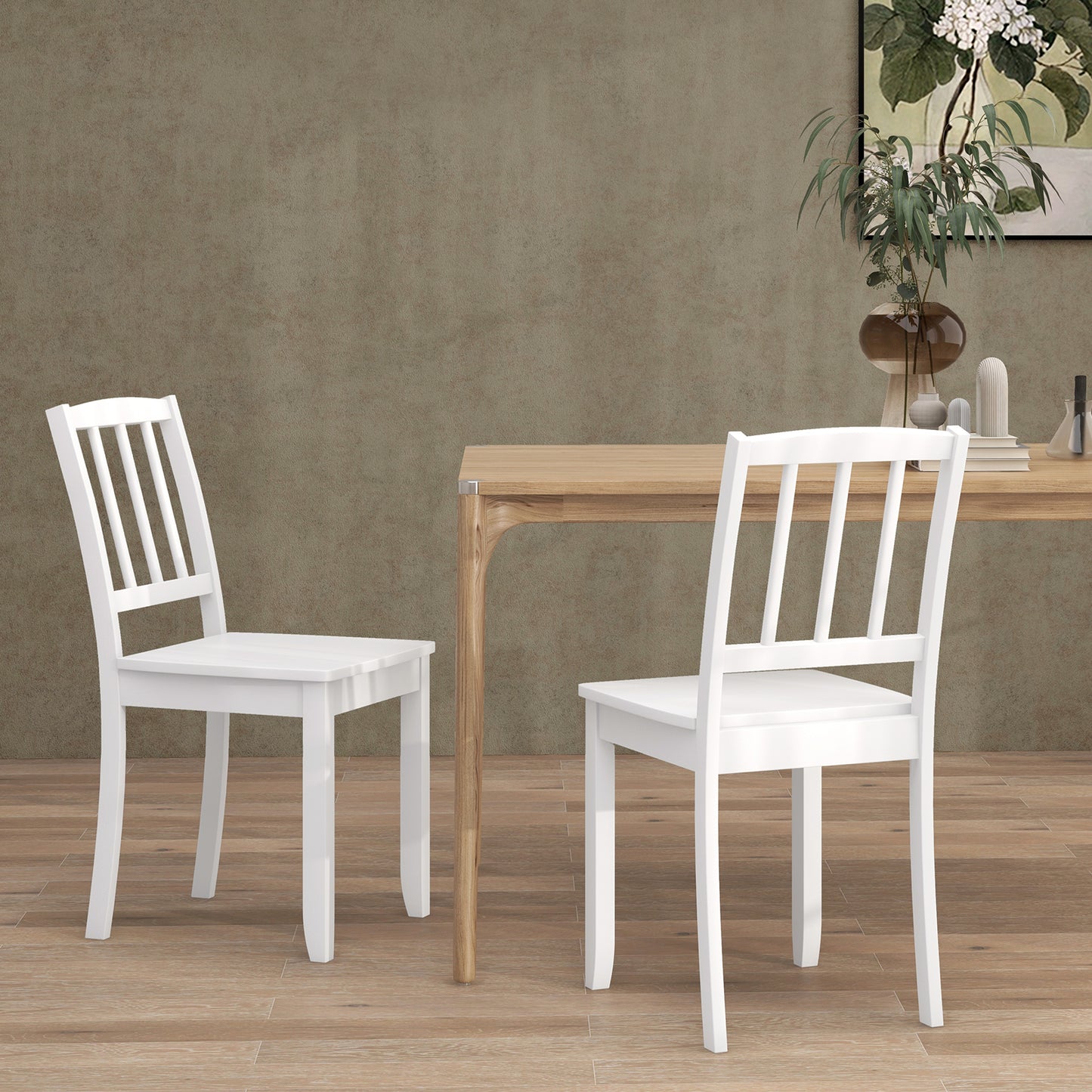 Rubber Wood Dining Chairs Set of 2 with Curved Back