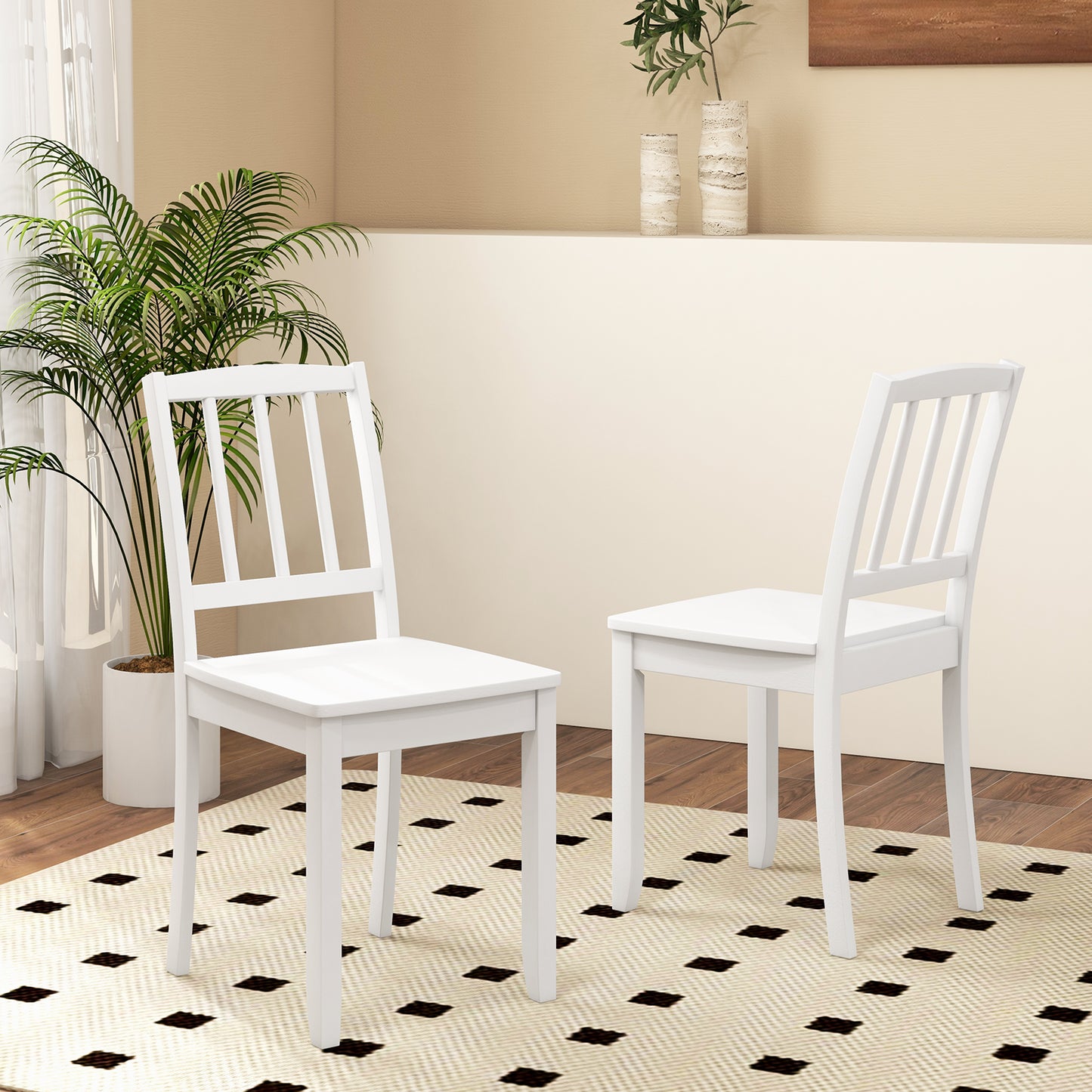 Rubber Wood Dining Chairs Set of 2 with Curved Back
