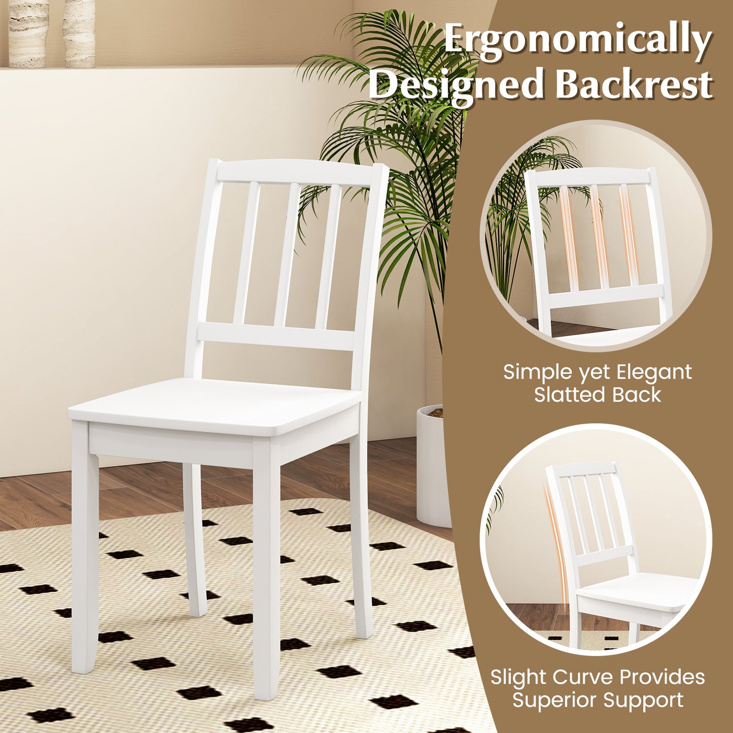 Rubber Wood Dining Chairs Set of 2 with Curved Back