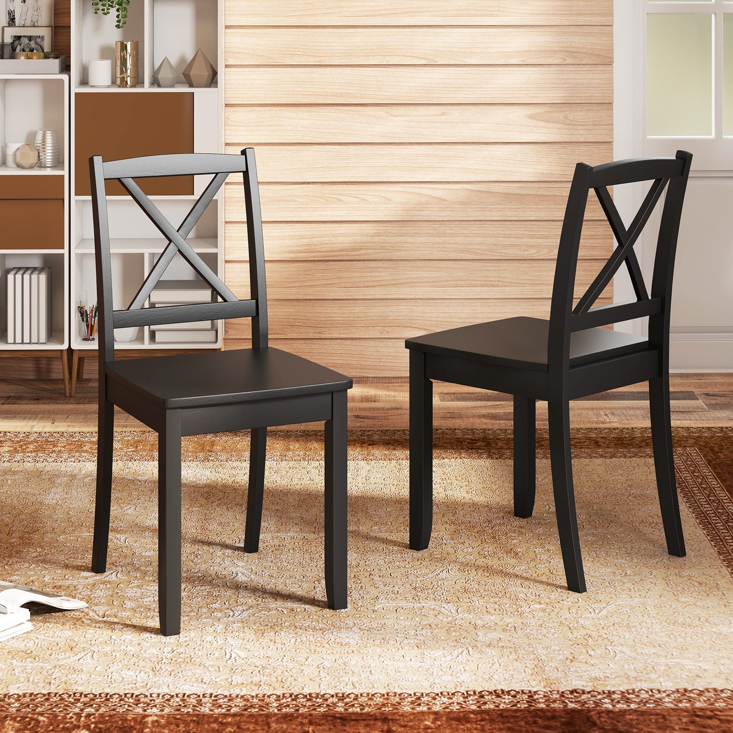 Dining Chairs Set of 2 with Curved Backrest and Rubber Wood Legs