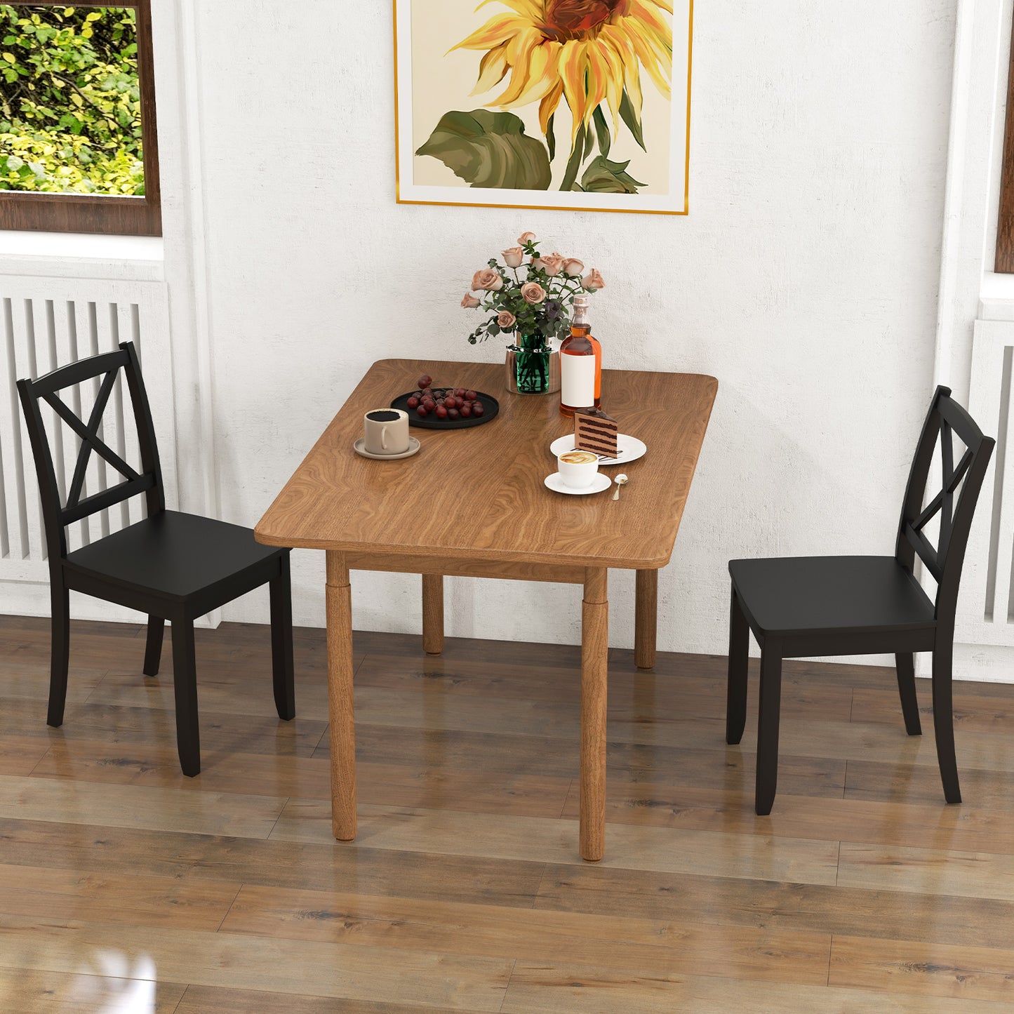 Dining Chairs Set of 2 with Curved Backrest and Rubber Wood Legs