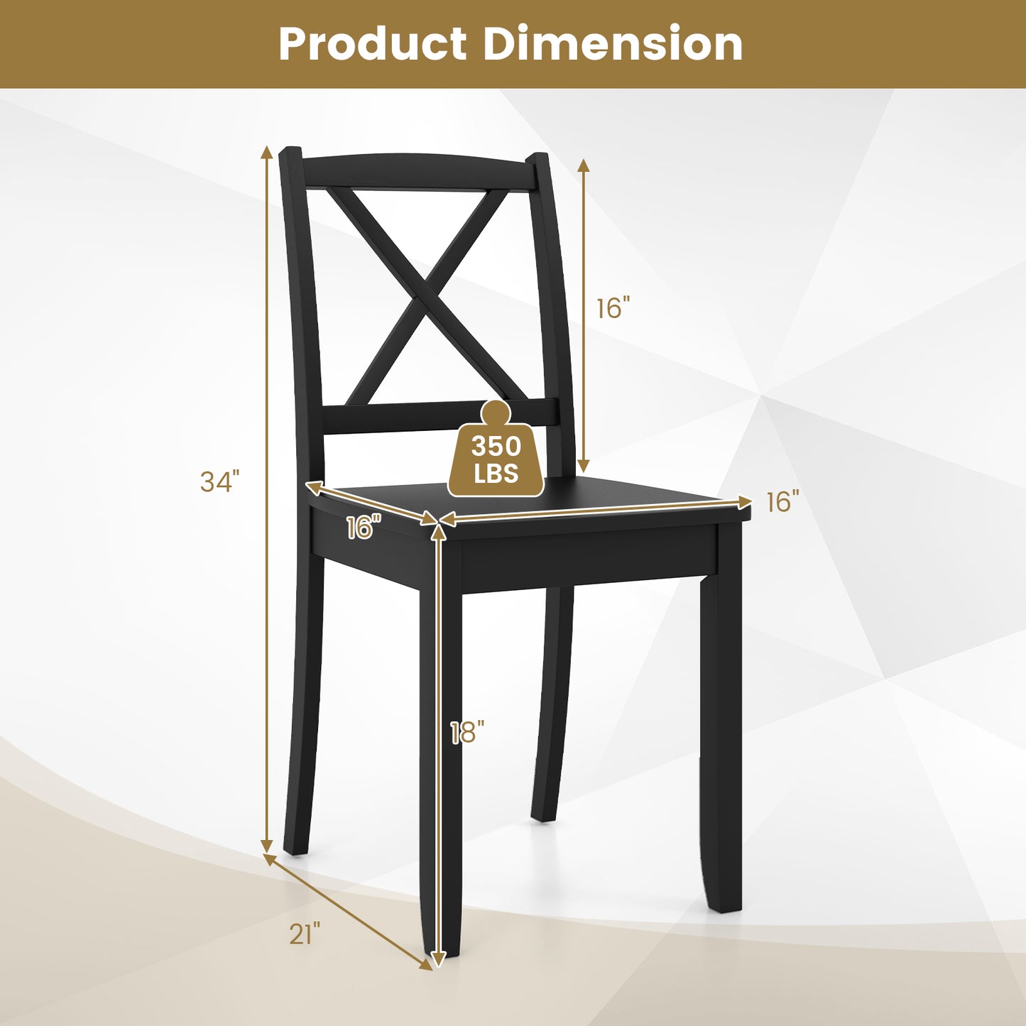 Dining Chairs Set of 2 with Curved Backrest and Rubber Wood Legs