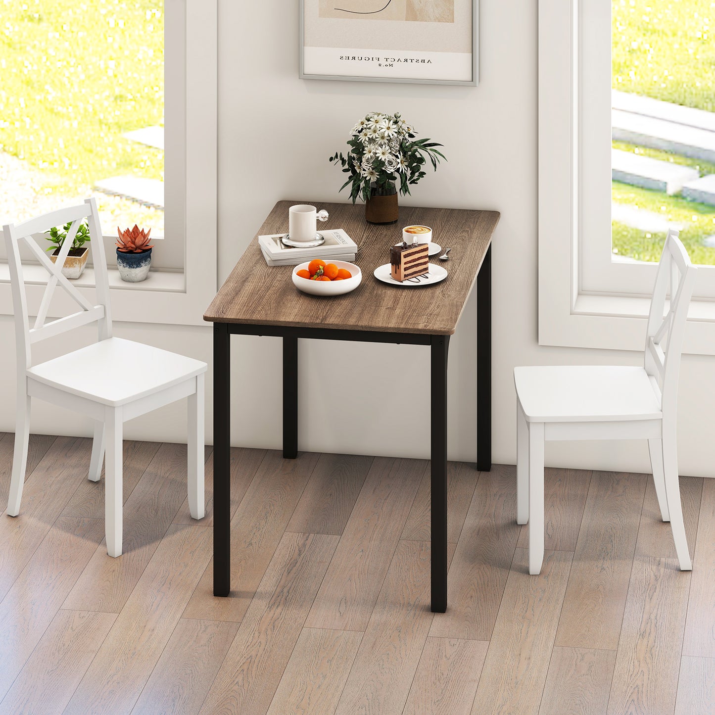 Dining Chairs Set of 2 with Curved Backrest and Rubber Wood Legs
