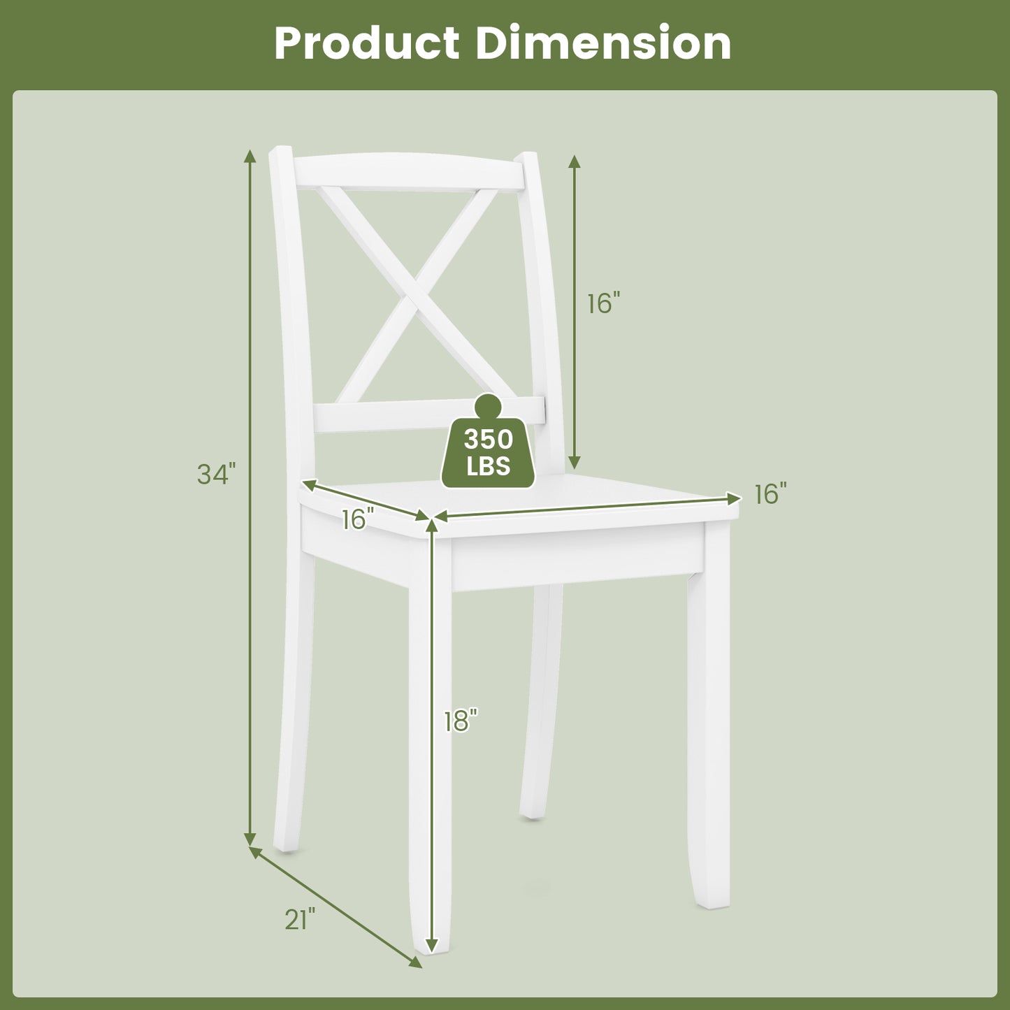 Dining Chairs Set of 2 with Curved Backrest and Rubber Wood Legs