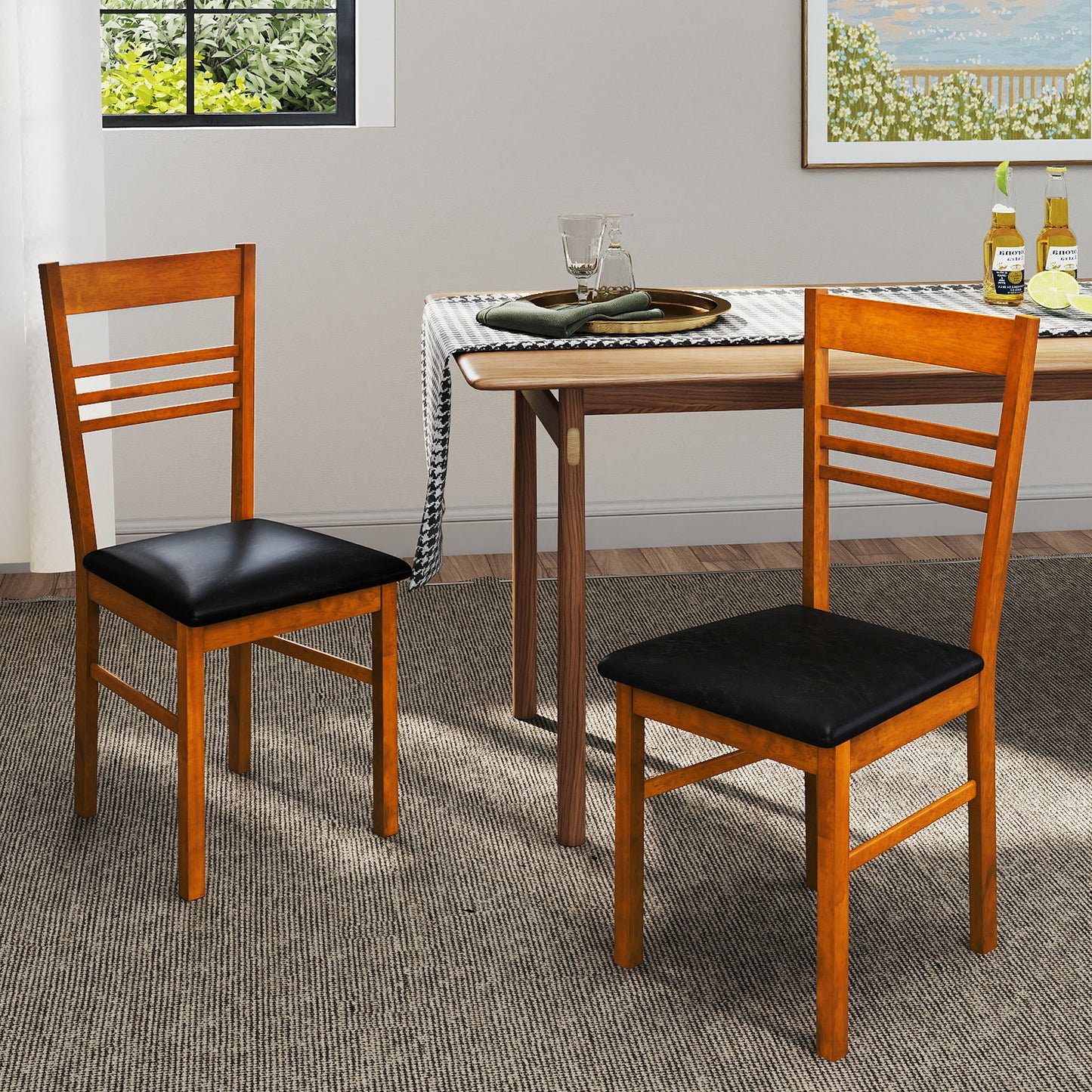 Dining Chairs Set of 2 with Rubber Wood Frame