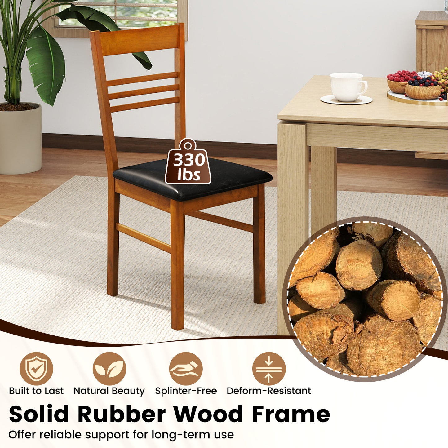 Dining Chairs Set of 2 with Rubber Wood Frame