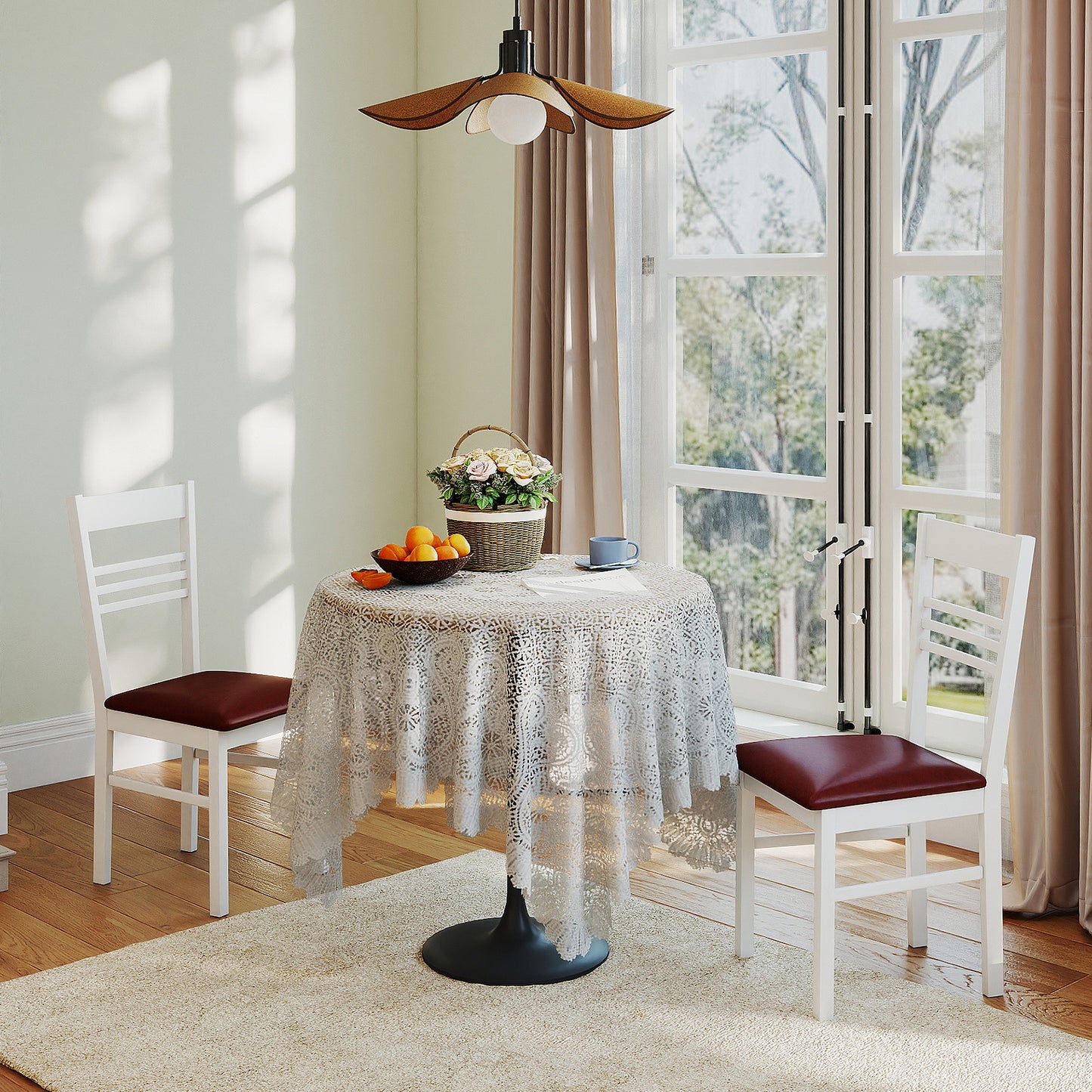 Dining Chairs Set of 2 with Rubber Wood Frame