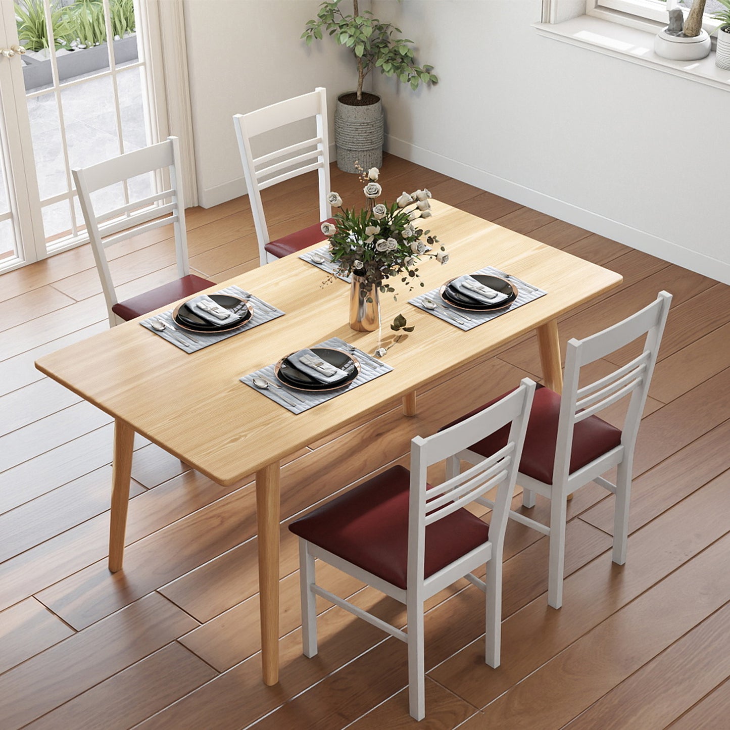 Dining Chairs Set of 4 with Rubber Wood Frame and Upholstered Seat