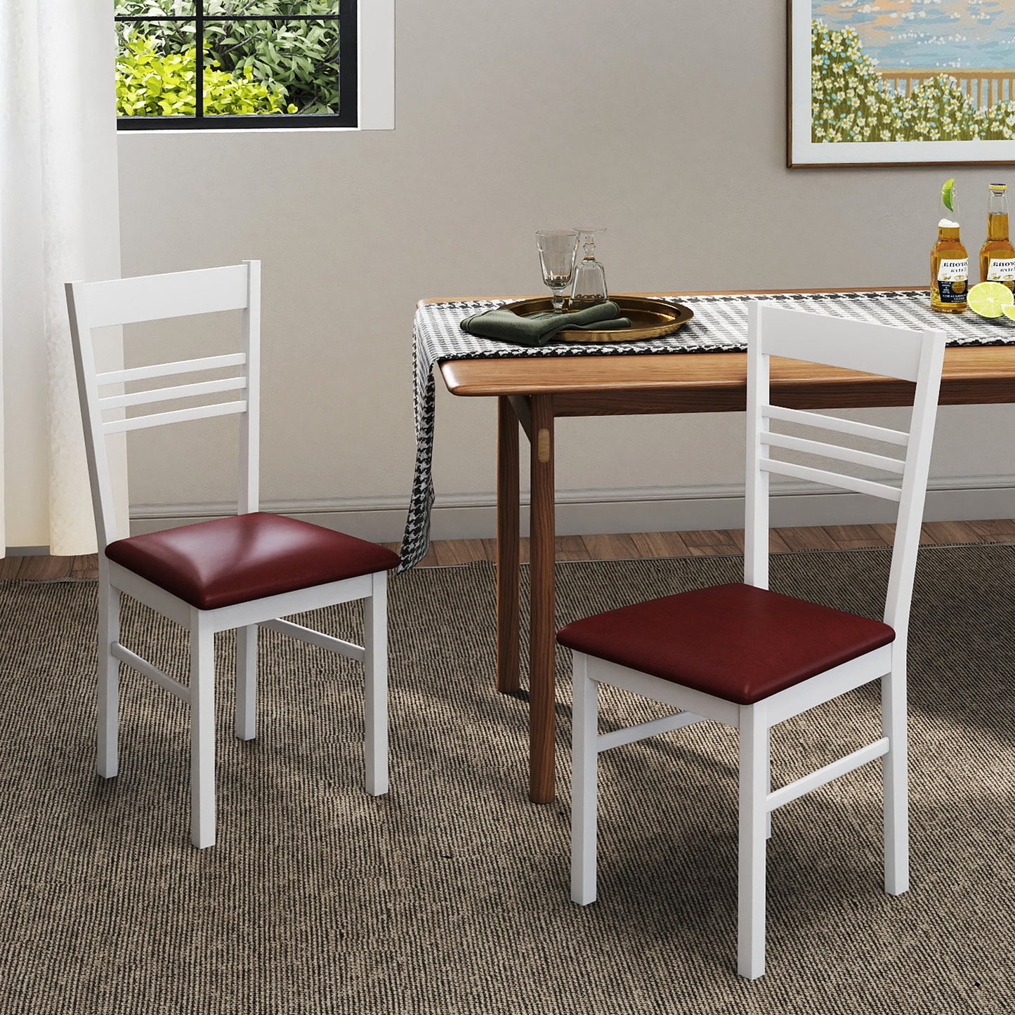 Dining Chairs Set of 4 with Rubber Wood Frame and Upholstered Seat
