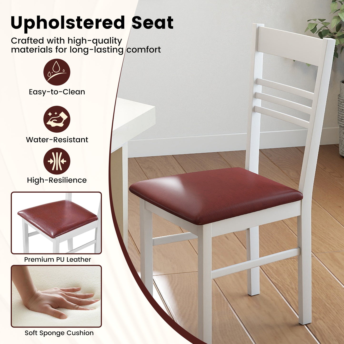 Dining Chairs Set of 4 with Rubber Wood Frame and Upholstered Seat